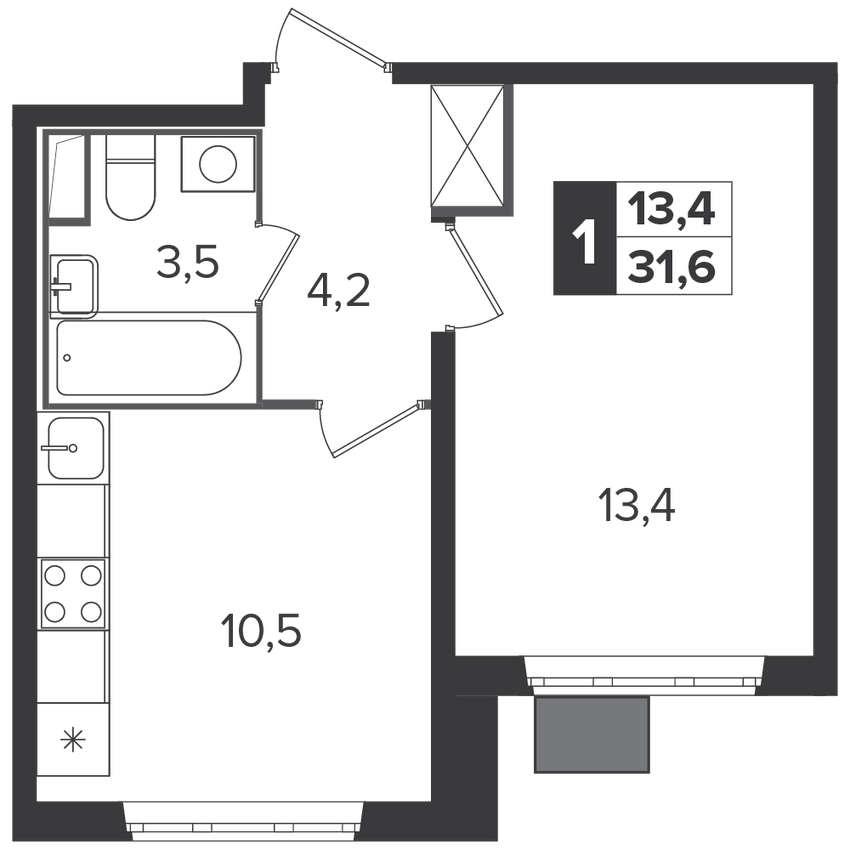 1-комнатная квартира, 31.5 м², за 8.7 млн руб.